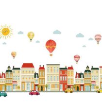 Seinakleebis “Linn kuumaõhupallide ja autodega”
