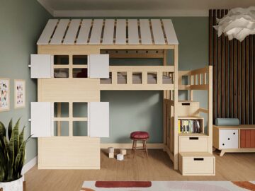 Benlemi majakujuline kõrgvoodi Cottage hoiutrepiga 90 × 200 cm – pilt 2