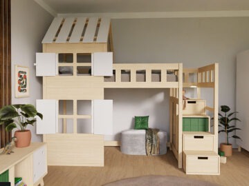 Benlemi kõrgvoodi Cottage poolkatuse ja hoiutrepiga 90 × 200 cm – pilt 2