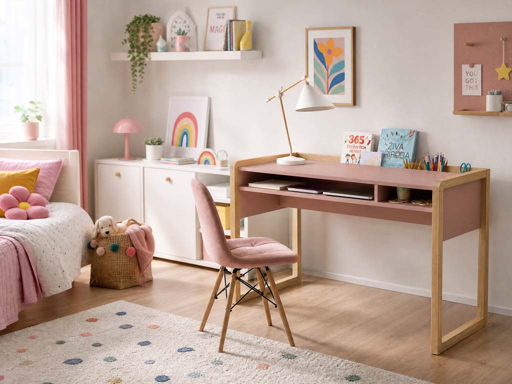 Benlemi Montessori kirjutuslaud Stolly riiuli ja pliiatsitopsiga – pilt 4