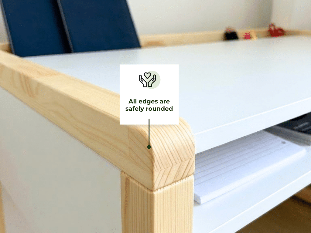 Benlemi Montessori kirjutuslaud Stolly riiuli ja pliiatsitopsiga – pilt 6