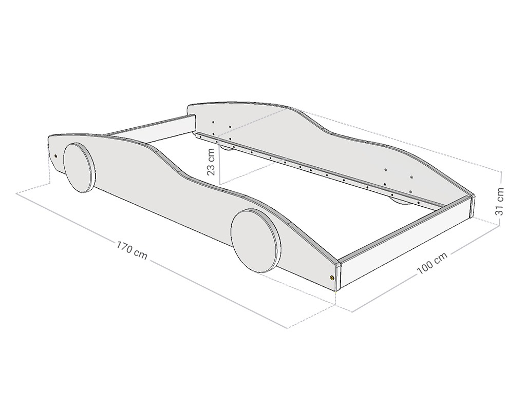 Benlemi autovoodi sportauto Drifty 80 × 160 cm – mõõdud