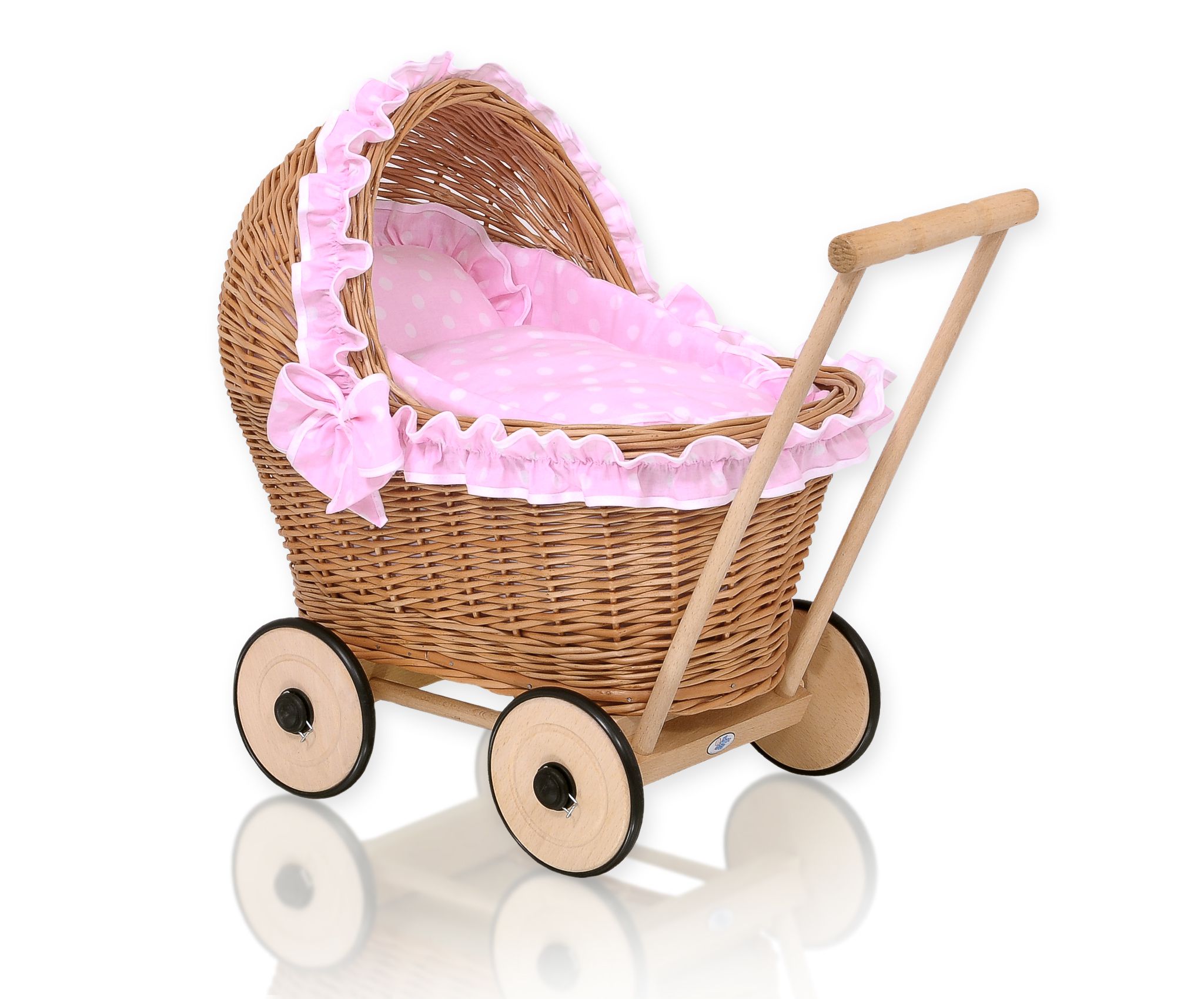Punutud nukukäru Chiara – naturaalne korv, roosa